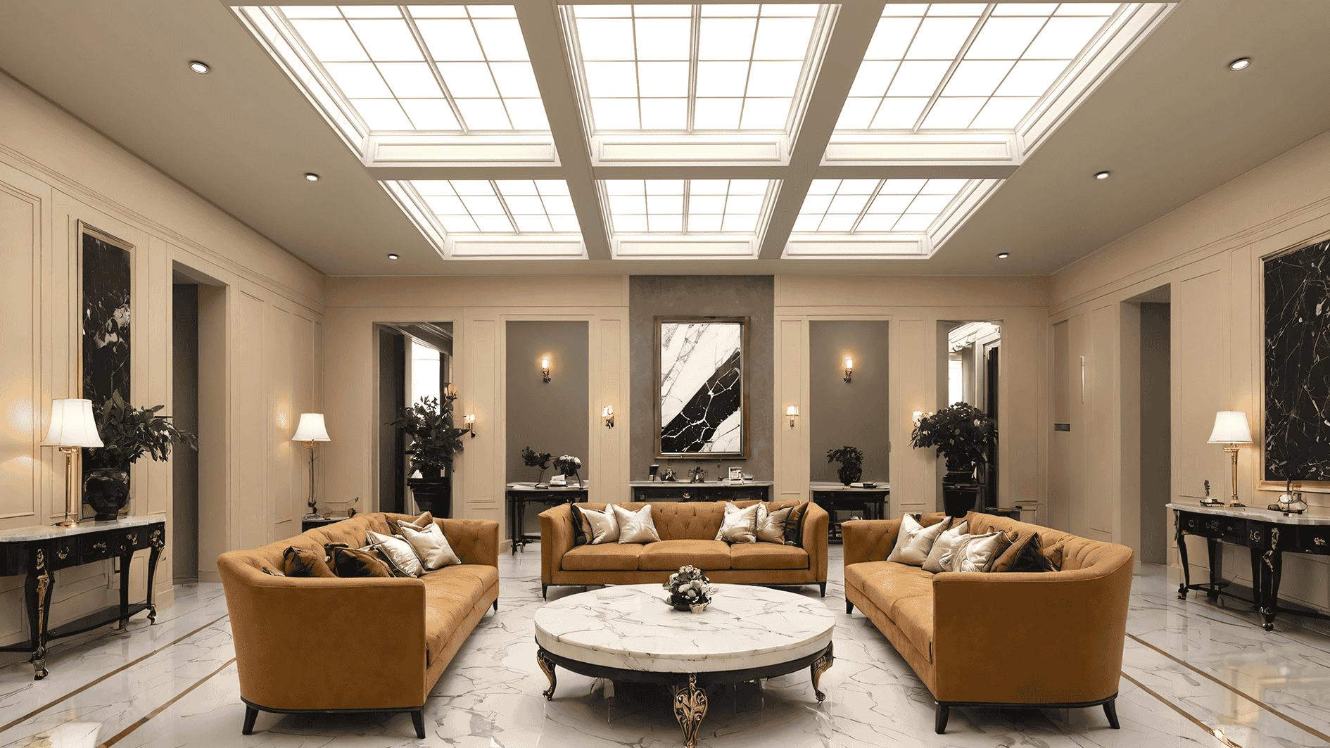 Luxurious wellness interior with natural lighting and plants